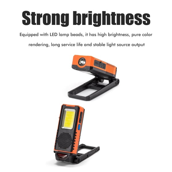 Multifunksjonell LED-arbeidslampe, magnetisk Bluetooth-høyttaler, COB-spotlight, USB oppladbar reparasjonslampe