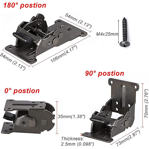 0-90-180 Graders Selvlukkende Folding Hengsel Folding Bord Forlengelsesplate Folding Brakett Jern Folding Verkstedbeslag med Mørk Bronse 4-pakning