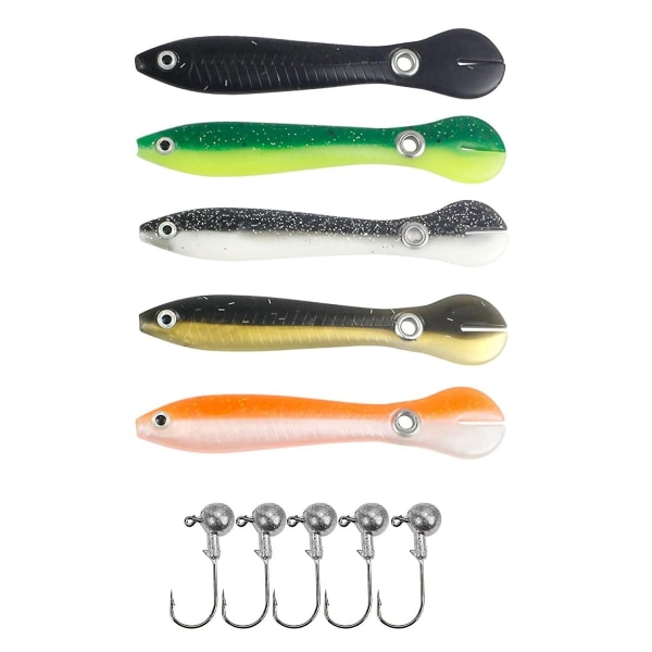 5 stk Soft Bionic Loach Bass Fiskelokker og Lead Head Jigs Kroker - Perfet