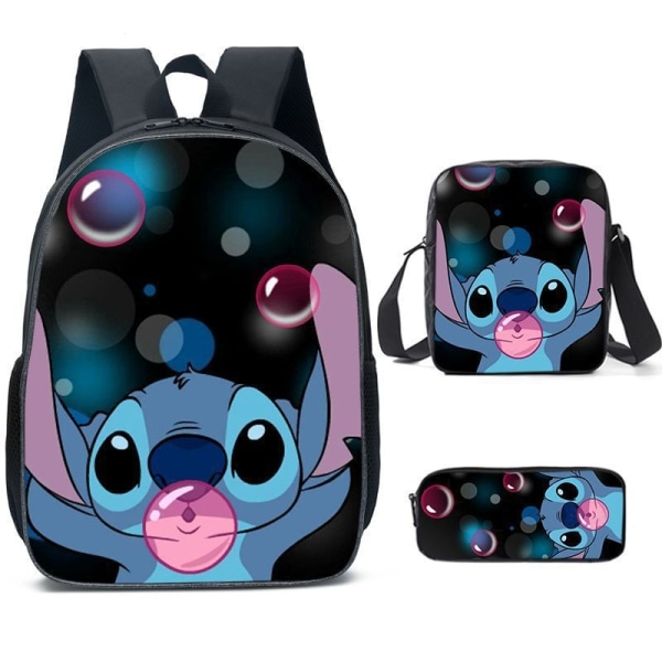 Stitch Ryggsäck Skolväska Case Lunchväska 3:e set Beige