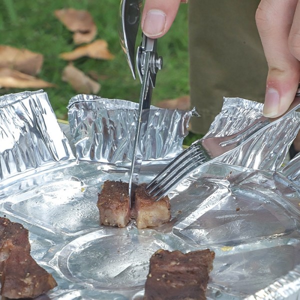 Rustfritt stål Multi-Tool Bærbar Gaffel skje Utendørs Camping - Perfet Silver