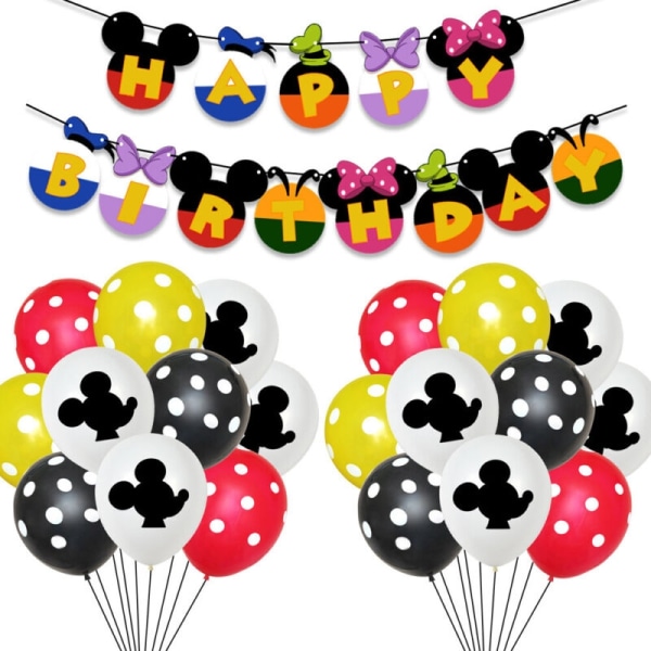 Grattis på födelsedagen Pigg Minnie Mouse Ballonger Banners Bunting - Perfet Mickey Mouse Theme3