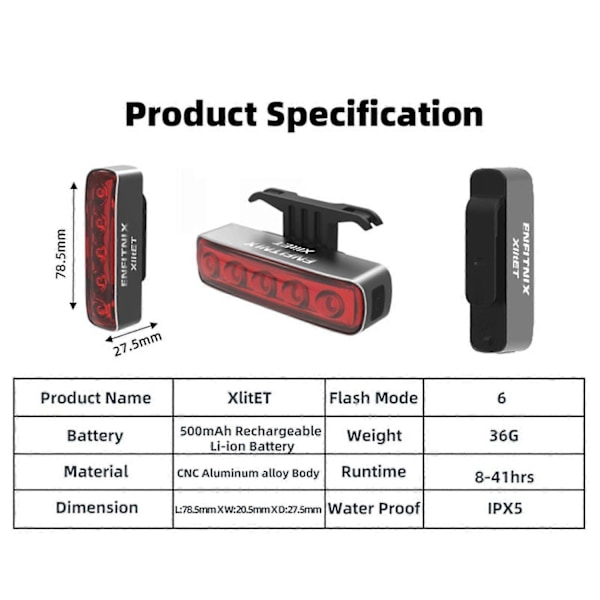 2x Xlite Polkupyörän Takavalo Älykäs Anturi Jarrutusvalot USB Maantiepyörän Takavalot - Täydellinen
