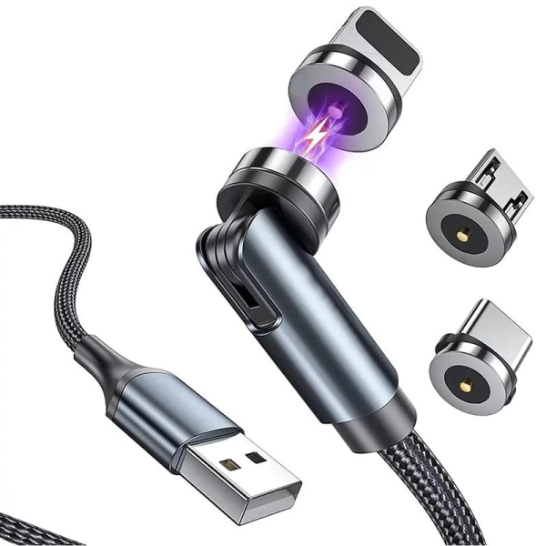 SiGN 3-i-1 360° magnetisk kabel Lightning, USB-C, Micro-USB, 2.4A - - Perfet black