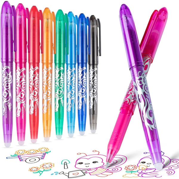 raderbar gelpenna 0,5 mm spets suddgummipenna, vuxna barn student skola kontorspapper presenter - 8 färger - Perfet