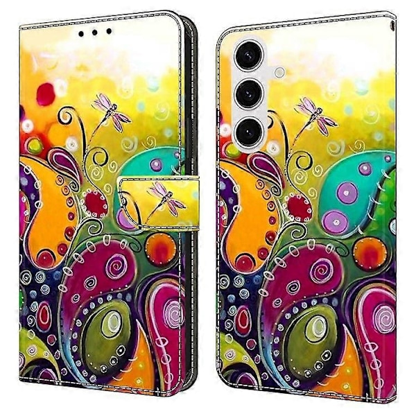 Telefonfodral för Samsung Galaxy S25, PU Läder Plånboksfodral med Ställ-Perfekt Colorful Flower