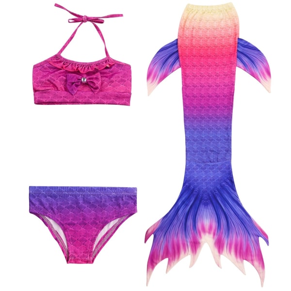 Perfekta badkläder för flickor, grimma omlott & byxor & Ombre Fishtail Skirt Beach - Perfet purple 150cm