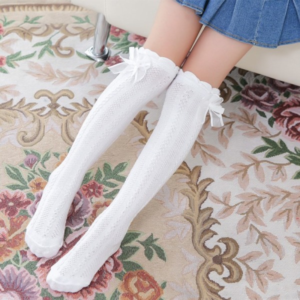 Knehøye sokker til barn hul myk bomull - Perfet White