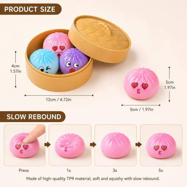 Mini Slow-Rebound Bolle Blind Box Sæt – 3 søde slow-rebound boller tilfældigt, et stresslindrende legetøj og overraskelsesgave-YYANG