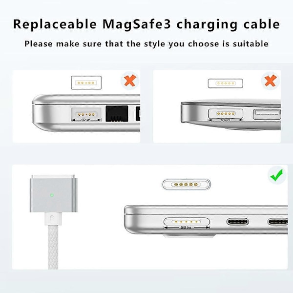 Kompatibel med MacBook 2m 140W Kompatibel med MagSafe 3 Flätad Sladd USB-C till Magnetisk Laddningskabel - Perfet Grey