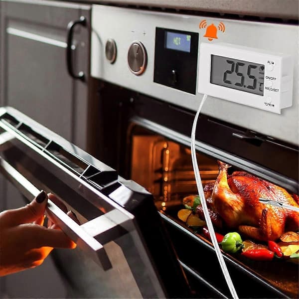 Digitalt ovntermometer med probe -58F til 572F, høj/lav temperaturalarm, LCD-display, Celsius-Perfet