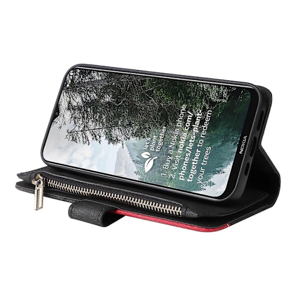 Plånboksfodral för Nokia G20/G10 med blixtlåsficka, nio kortplatser, PU-läder, magnetiskt spänne, kompatibel med Nokia G20/G10 - Perfekt Black