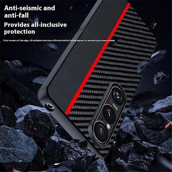 Yhteensopiva Sony Xperia 1 VII -kotelon kanssa Nahka + PC Kova puhelinkuori Hiilikuitukuvio - Täydellinen Black/ Red