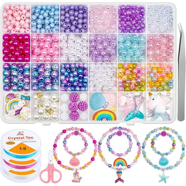 773 stk Havfrue Smykker DIY Perlersett for Jenter med Perle Sjøstjerne Skjell med Havfrue Perler for å Lage Armbånd Halskjede-Perfekt