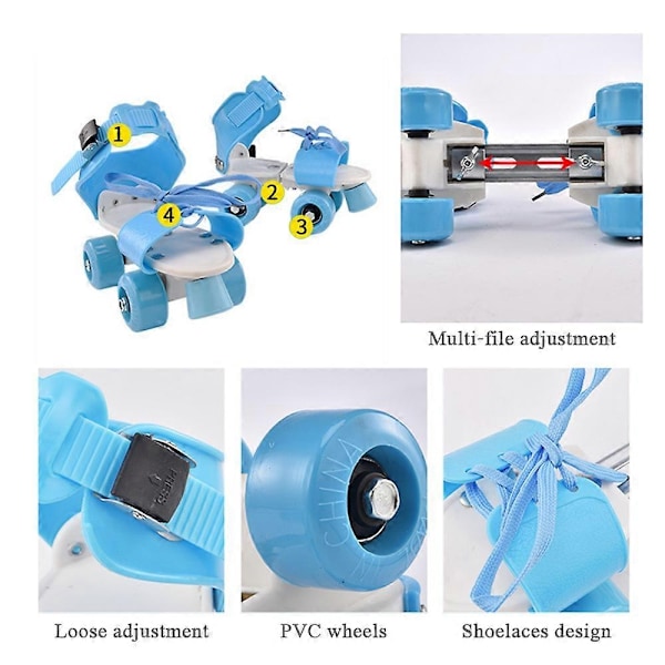 Justerbare barneskøyter med dobbelt rad, skøytesko med dobbelt hjul, skøyter for nybegynnere, jenter og gutter - Perfekt