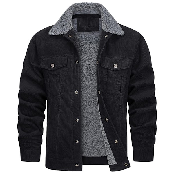 Herrar Jacka 2023 Ny Corduroy Krage Långärmad Plysch Lös Casual Herrjacka - Perfekt black L