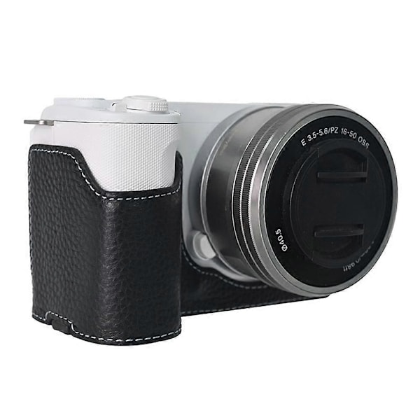 til Sony ZV-E10 II Kamerataske Stor Åbning Ægte Ko Læder Beskytter med Håndledsrem - Sort-Perfet Black