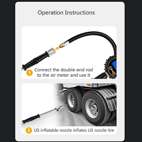 Dubbel luftdäckchuckhuvud Däckpumpstav för lastbil Buss-traktor Pump-mätare-Perfekt C