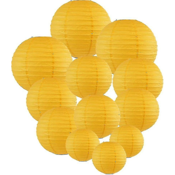 12 stk Papirlykter Multifargede Dekorative Runde Papirlykter for Festivalfest Jubileum med 4 Størrelser - Perfekt Yellow