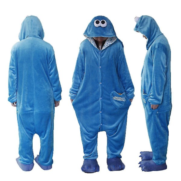 Sesame Street Cookie Monster Blå-röd Elmo Kostym Pyjamas - Perfekt blue S