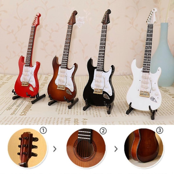 Miniatyr-replika av ornamentale gitarer Mini klassisk gitar/elektrisk gitarmodell Julepynt-Perfekt Red Electric Guitar