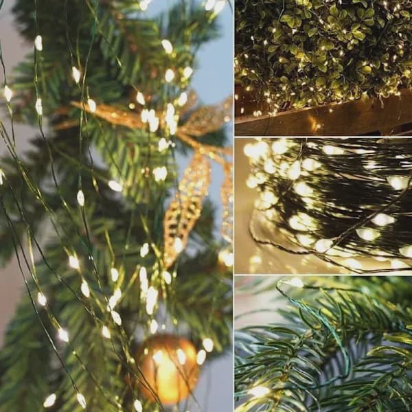 50 meter LED-lysslynge - 500 varmhvite LED-perler - IP44 vanntett - Fjernkontroll - 8 lysmoduser - Juletredekorasjon