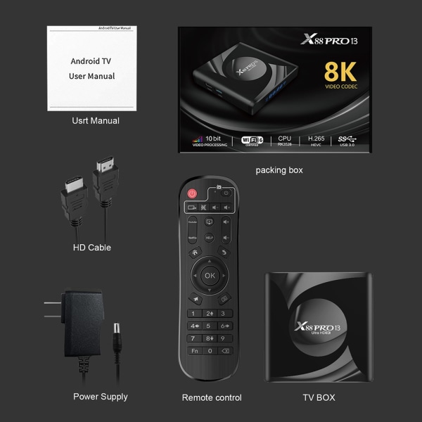 Androids 13 TV Box Wifi Medias Player Hem för kontoret i sovrummet 2G 16G