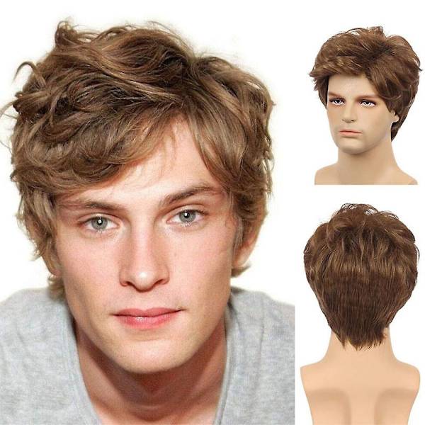 Herre fluffy syntetisk hår paryk Kort krøllet fuld paryk Cosplay Prop - Perfet