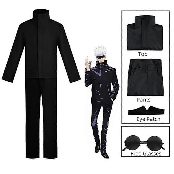 Anime Jujutsu Kaisen Gojo Satoru Cosplay Kostym Ögonlapp Peruk Glasögon Dräkt Halloween Kostymer för Män - Perfekt Costume Only S