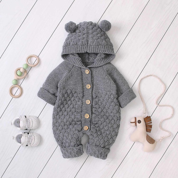 Baby striktrøjer Nyfødte piger Drenge Onesies Varm sweater jumpsuit outfits 1 stk, grå) - Perfet