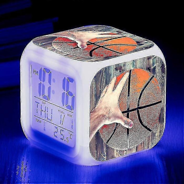 Basketbollväckarklocka 7 Färgförändring Multifunktionell Noctilucence Elektronisk Klocka Barn Väckarklocka för Tw-Perfet White