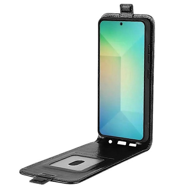 Kompatibel med R64 Tekstur Vertikal Flip Lær Telefonveske-Perfet Black For Samsung Galaxy S25 5G