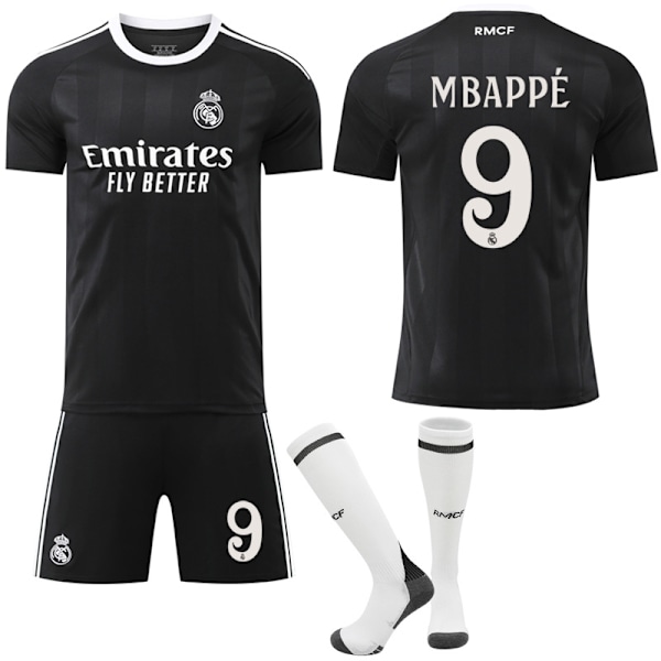 25-26 Real Madrid Lasten Aikuisten Musta Jalkapalloharjoittelu Jersey Setti (Sisältää Sukat)- Perfet No.9 Mbappé 16