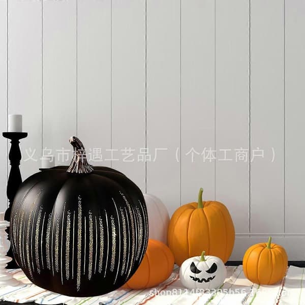Twinkle LED Lys Græskar, Timer Belyste Glitrende Stjernenat Glas Græskar, Magiske Efterårs Halloween Lamper til Udendørs Dekoration - Perfekt black L-1PCS
