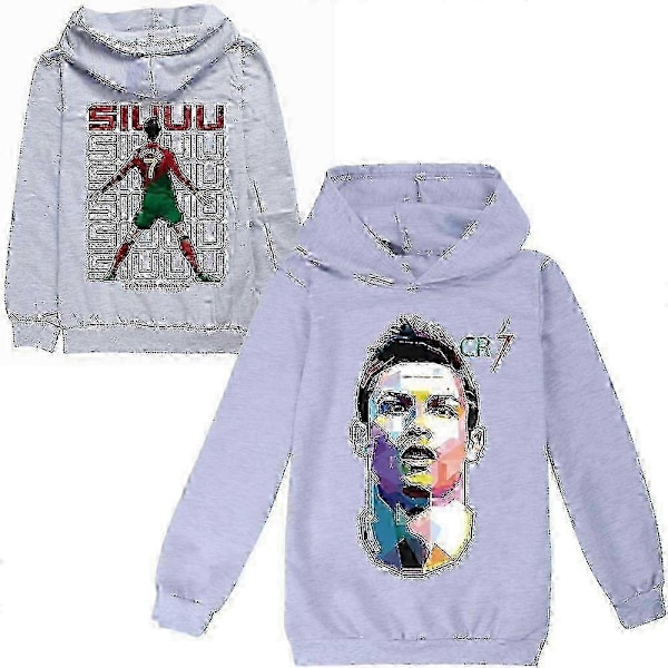 Cristiano Ronaldo Hoodie Världscupen Nr.7 Julklappar Fotbollsstjärna Hoodie Flickor Pojkar Hooded Sweatshirt Pullover Toppar Barn Tonåringar-Perfekt Gray 11-12years