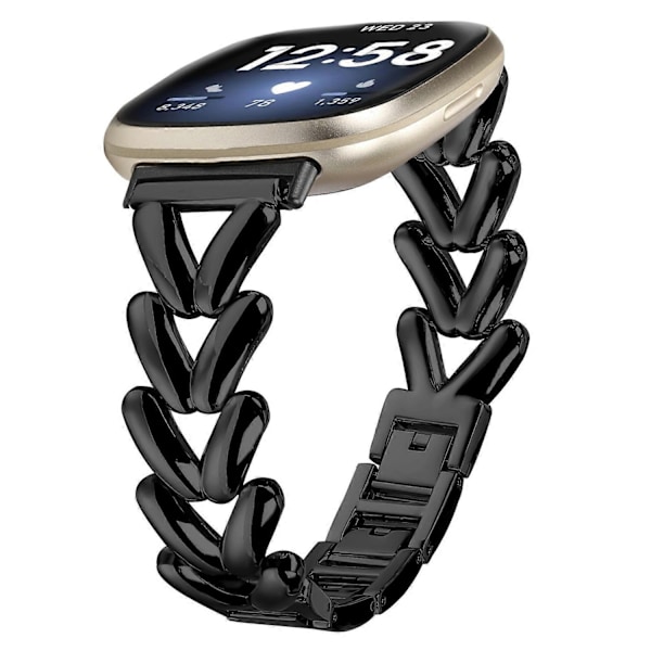 Klockarmband i zinklegering för Fitbit Versa 4/ Sense 2 Vridet metallarmband Ersättning - Perfekt Black