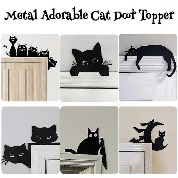 Nyeste Metal Søde Kattedør Toppers: Perfekt til Halloween Dør Dekoration Rammehjørner Black Cat