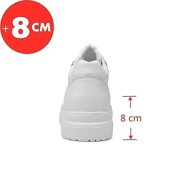 Lift Sneakers Mann Høydeøkende Sko Høydeforhøyende Innersåle 8cm Hvit Svart Høyere Sko Menn Fritid Mote Sport Plus Størrelse 36-44-Perfekt WHITE 37