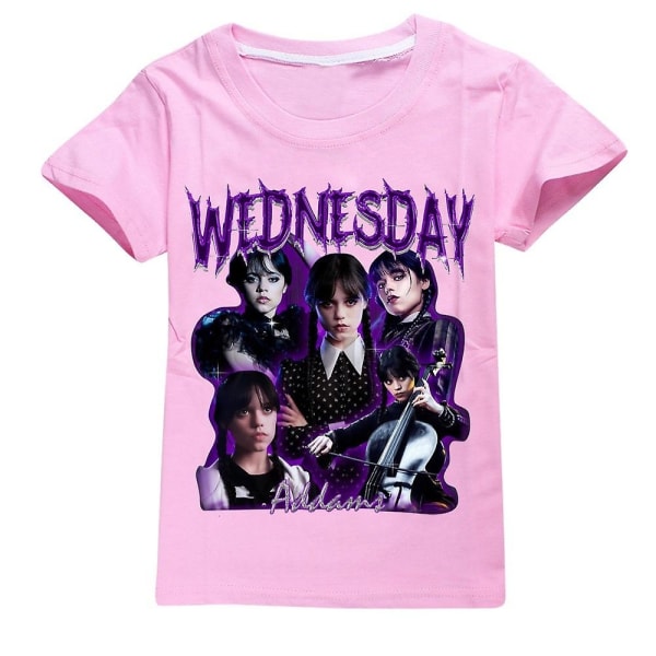 Onsdag Addams Gutter Jenter Barn Uformelle T-skjorter T-skjorter med rund hals Kortermede topper 7-14 år - Perfet Pink 7-8 Years