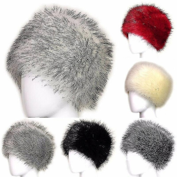 Dame Fluffy Faux Fur Russisk Hat Lady Thick Fluffy Ski Caps Varme vinterhatte - Perfet Wine Red