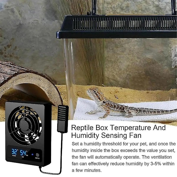 Smart Køleventilator til Reptil-Terrarium med LED-Display, Stærk Vind Ventilation, Lav Støj Køleventilator (grader Celsius) - Perfekt