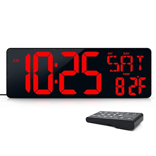 Modern LED Digital Väggklocka med Fjärrkontroll Lättläst Display Lämplig för Seniorer - Perfekt Remote control blue