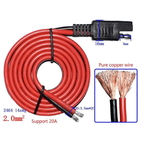 SAE Förlängningssladd Snabbkoppling 14AWG - Laddningskabel - Perfekt 1 meter