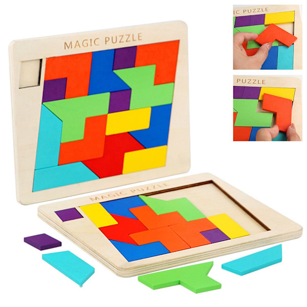 träpussel Geometriska Tangram Teasers Jigsaw Pedagogiska leksaker - Perfet
