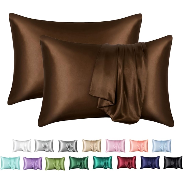 Silke Satin Pudebetræk 2-pak (uden fyldstof) - Perfet Chocolate 51X91cm