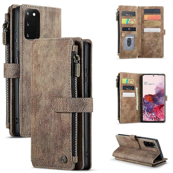 Kompatibel med Samsung Galaxy S20 5G CaseMe-C30 PU + TPU Multifunktionellt Horisontellt Flip Läderfodral med Hållare & Kortplats & Plånbok-Perfekt Brown