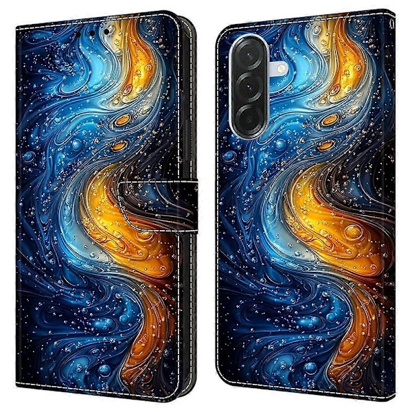 Kompatibelt med Samsung Galaxy A56 5G Läderfodral Mönstertryck Plånboksställ Flip Telefonfodral - Perfet Liquid