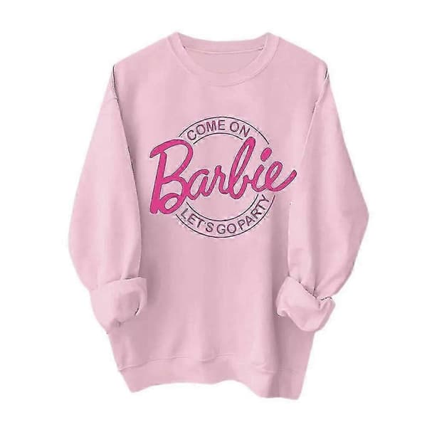 Unisex Barbie-tema Tröja Trendig Tryckt Rosa Power Långärmad Pullover Sweatshirt-Perfekt Pink M