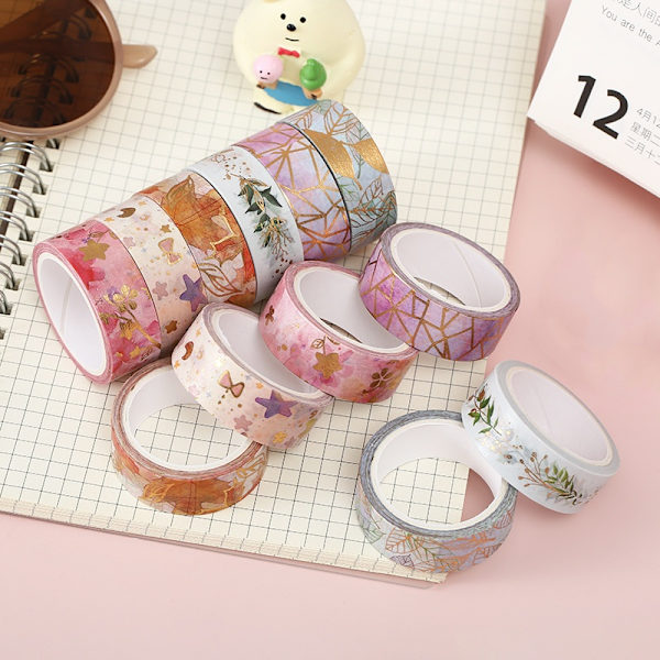 6 rullar med blommig Washi-tejp, dekorativt set i guldfolie- Perfet