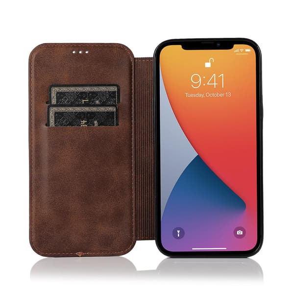 Kompatibel med iPhone 13 Mini Etui Læder Wallet Flip Telefon Etui - Perfekt Brown